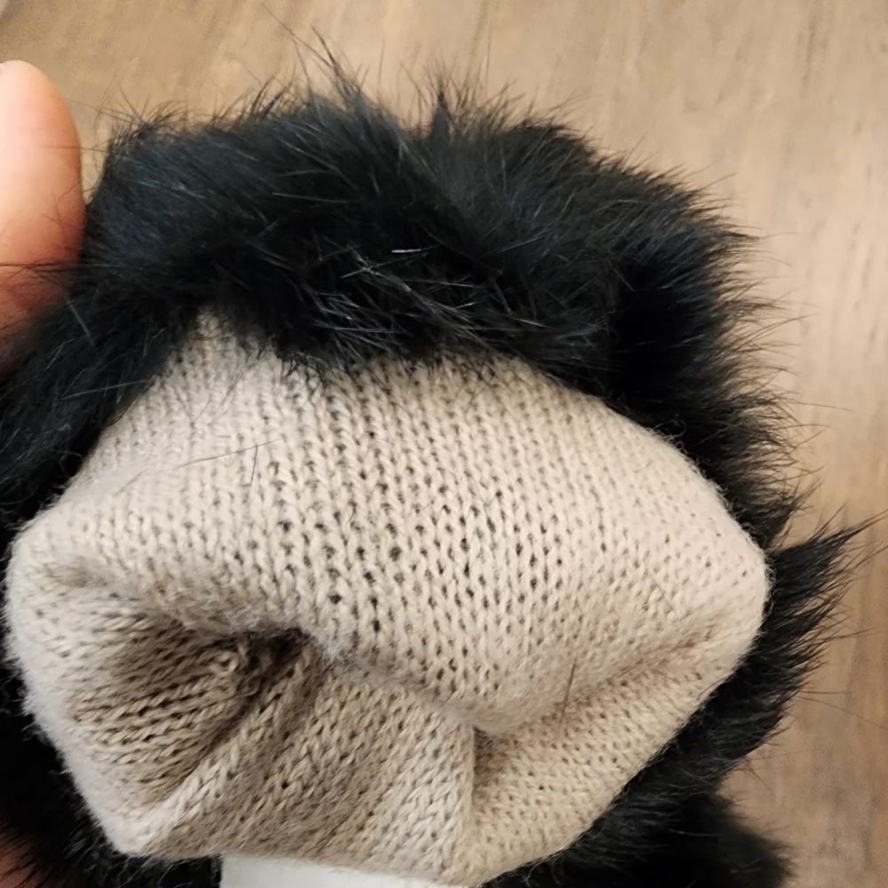 Genuine Suede Leather Rabbit Fur Trimmed Gloves Acrylic Knit Lined size Large